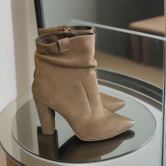 Steve Madden Ruling Taupe Leather Suede High Heel Ankle boots Size 10 - Picture 2 of 9